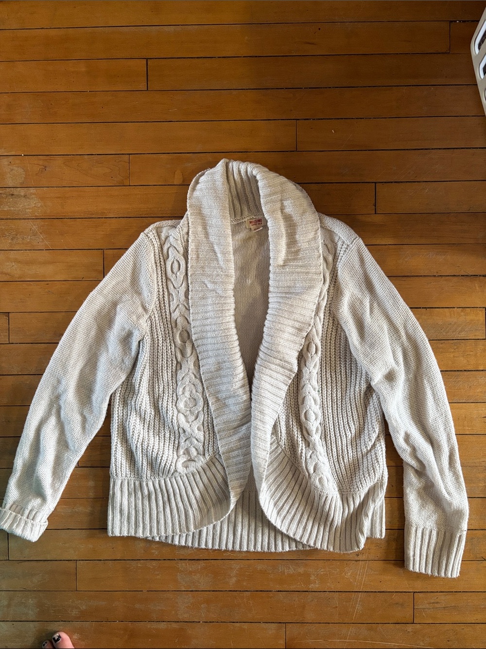 Cream Shawl Collar Cable-Knit Women's Sweater